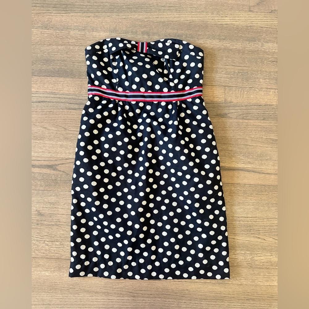 NEW Anthropologie Maeve Black and White Polka Dot Strapless Dress-Size 12